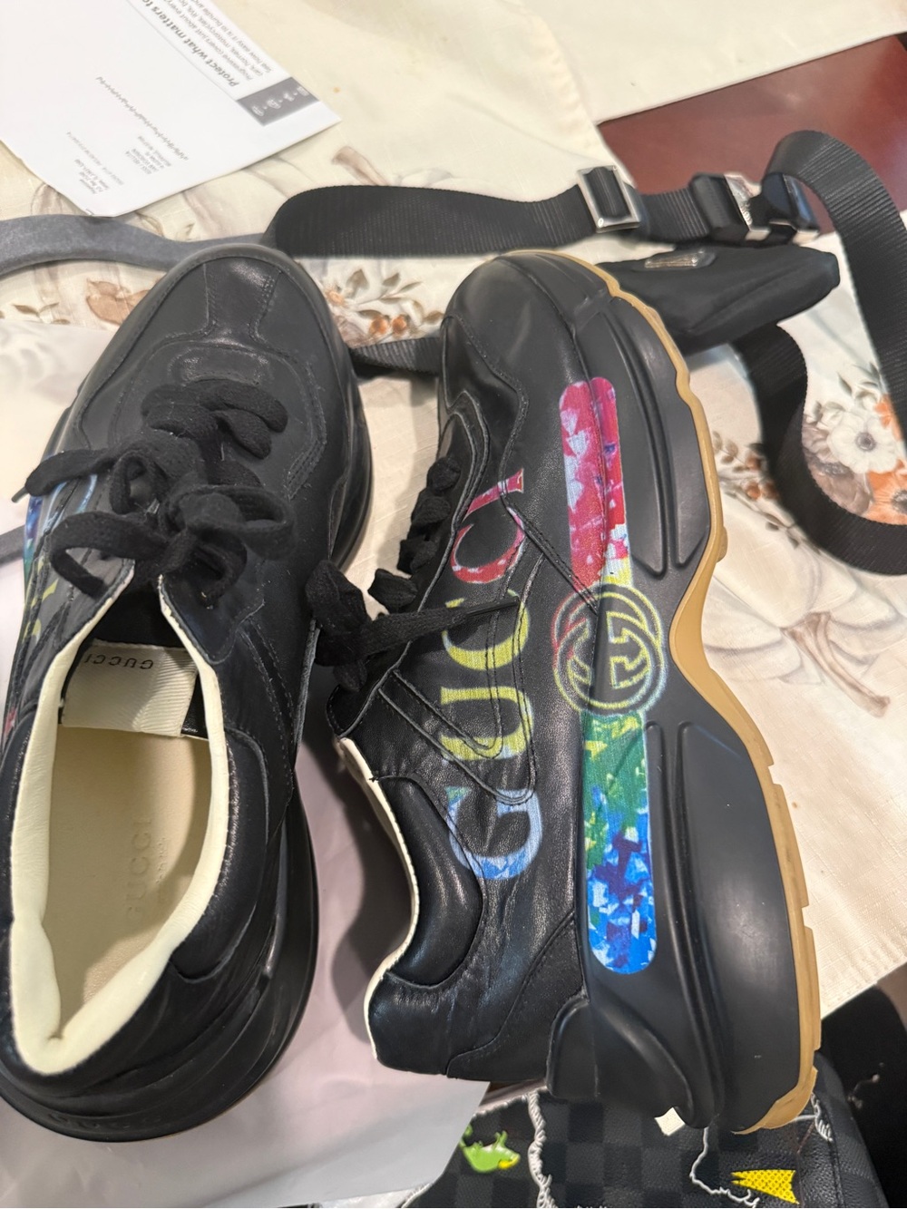 Gucci Black Leather Sneakers with Cream Lining